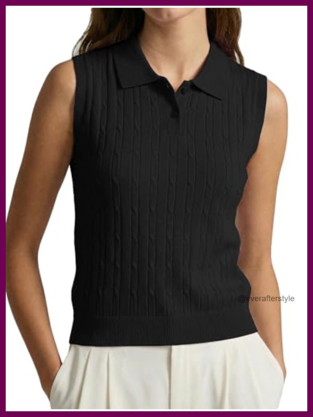 Cotton Blend Sleeveless Sweater Vest Polo Collar Button Up Women's Top